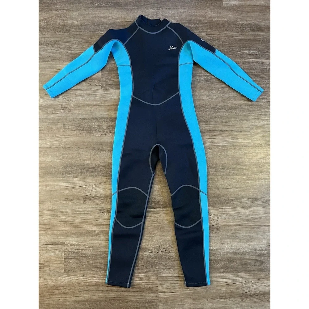 Hevto Neoprene Wetsuit Black Teal Long Sleeve Full Suit Back Zip Youth‎ Size 13